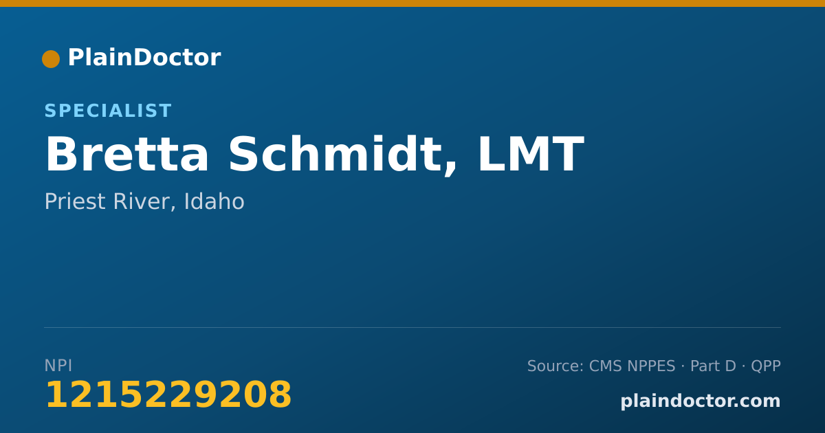 Shareable card for Bretta Schmidt, LMT - Specialist, Priest River, ID