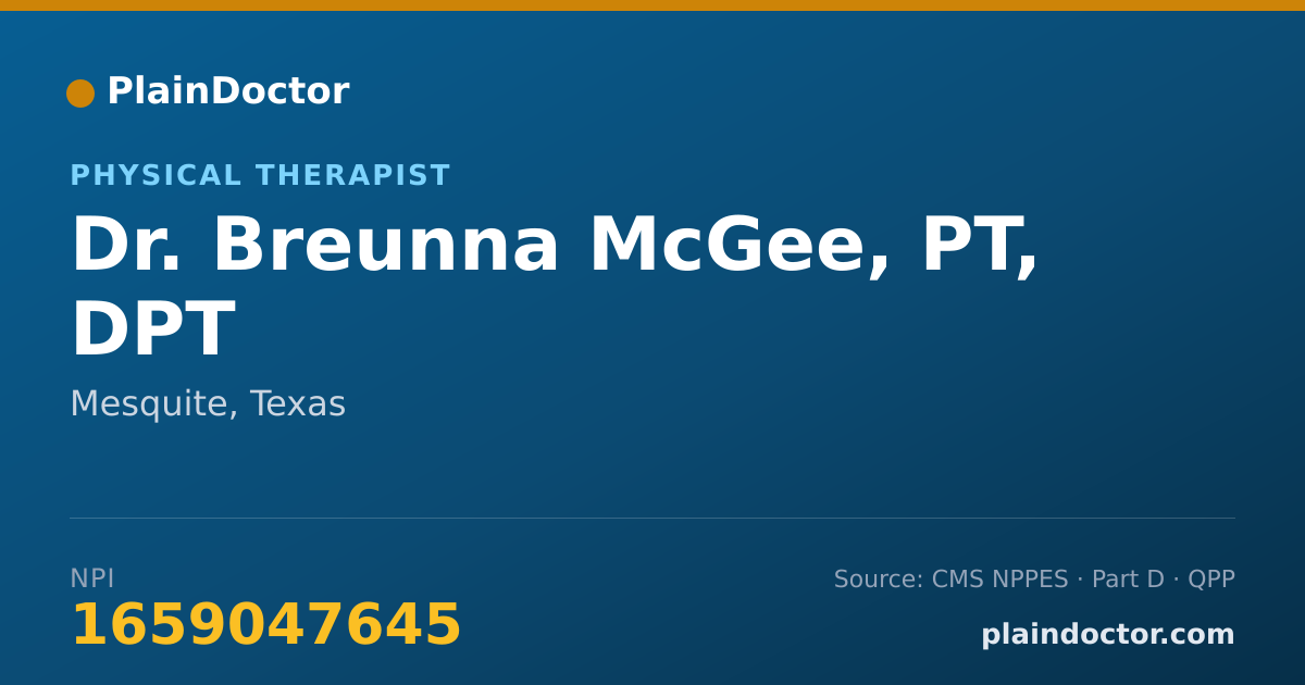 Shareable card for Breunna McGee, PT, DPT - Physical Therapist, Mesquite, TX