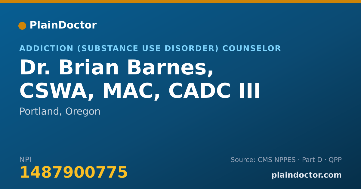 Shareable card for Brian Barnes, CSWA, MAC, CADC III - Addiction (Substance Use Disorder) Counselor, Portland, OR