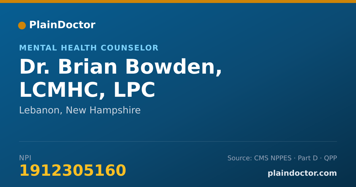 Shareable card for Brian Bowden, LCMHC, LPC - Mental Health Counselor, Lebanon, NH