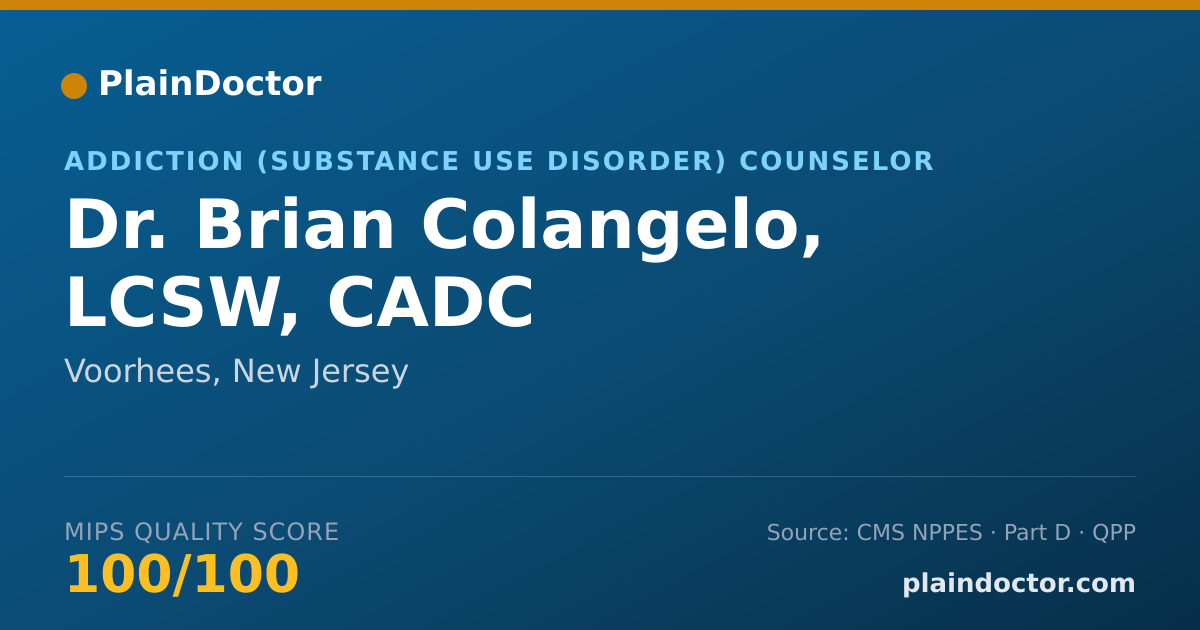 Shareable card for Brian Colangelo, LCSW, CADC - Addiction (Substance Use Disorder) Counselor, Voorhees, NJ