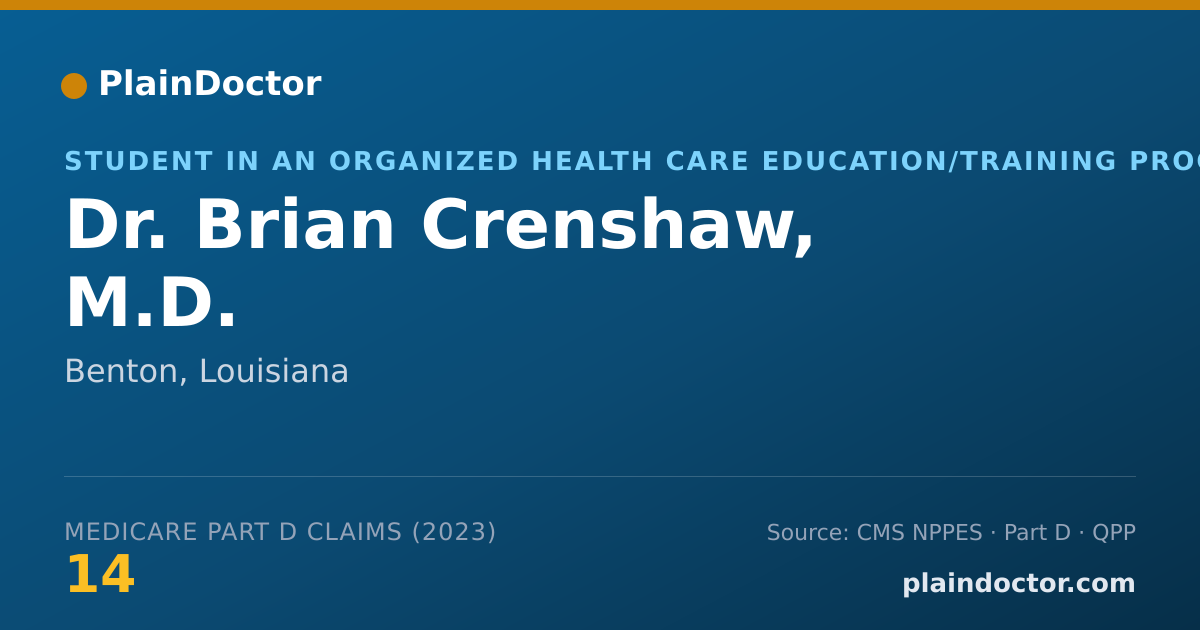 Shareable card for Brian Crenshaw, M.D. - Student in an Organized Health Care Education/Training Program, Benton, LA