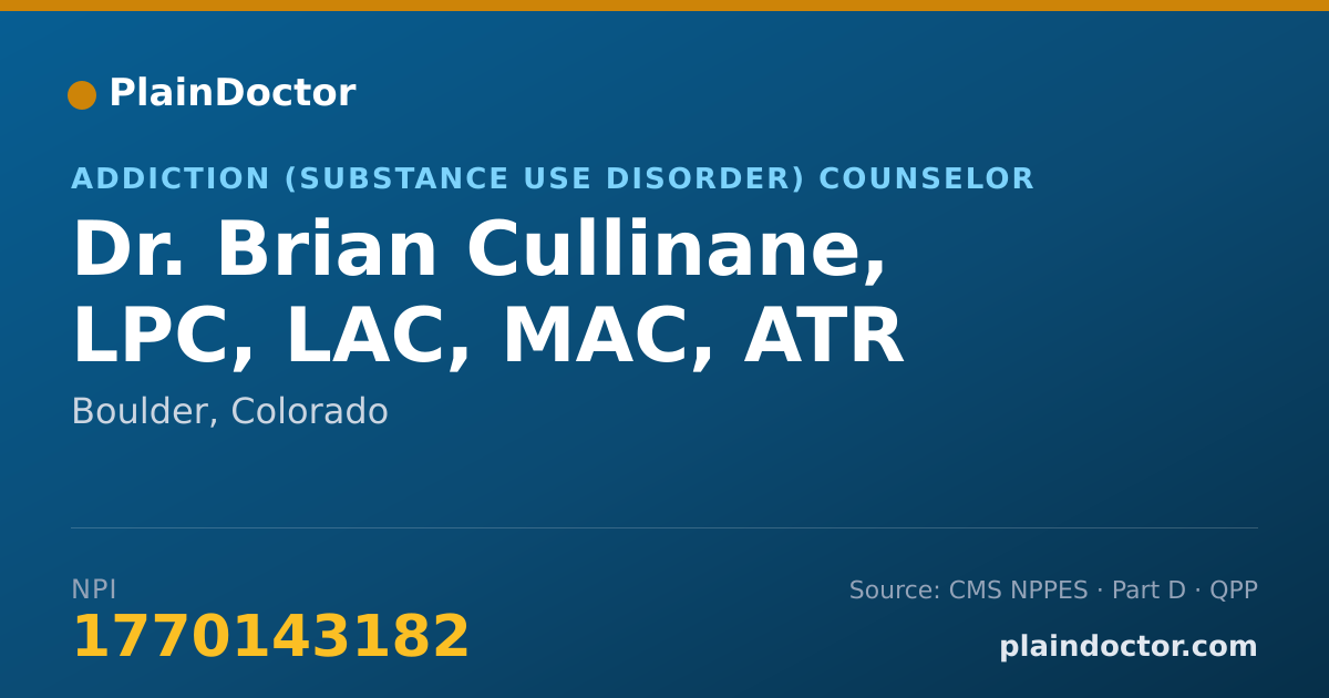 Shareable card for Brian Cullinane, LPC, LAC, MAC, ATR - Addiction (Substance Use Disorder) Counselor, Boulder, CO