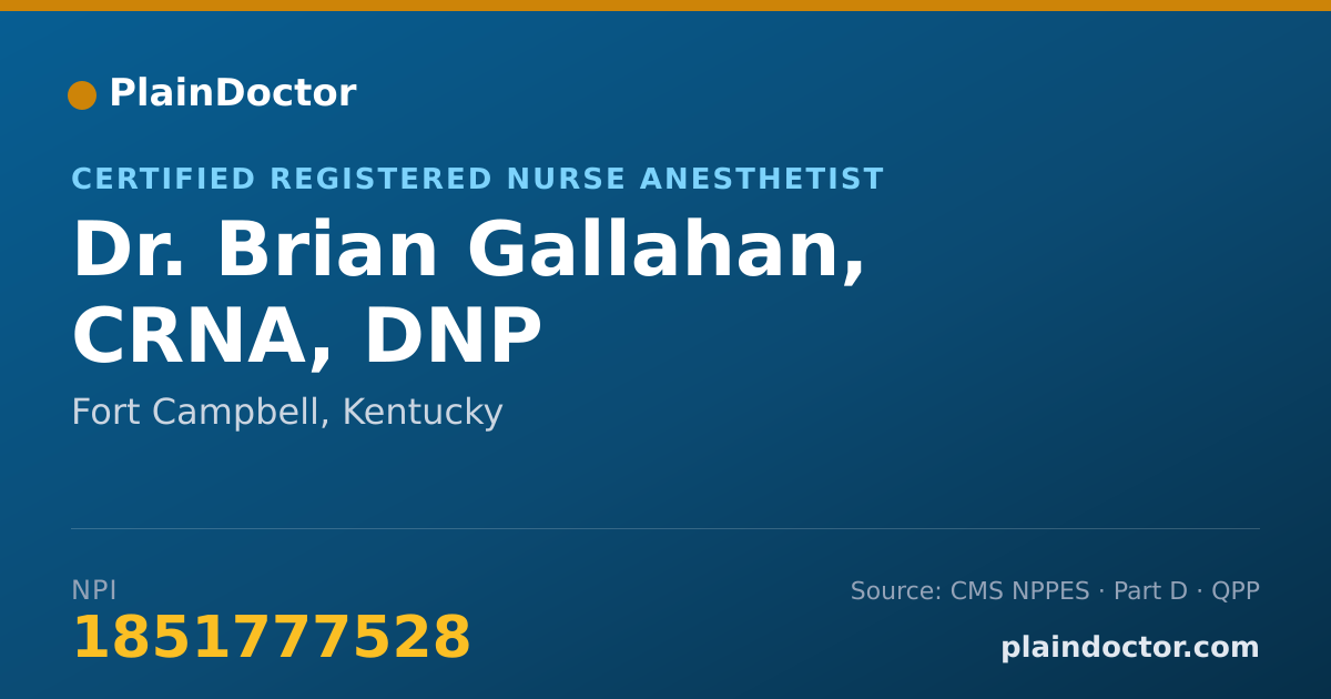 Shareable card for Brian Gallahan, CRNA, DNP - Certified Registered Nurse Anesthetist, Fort Campbell, KY
