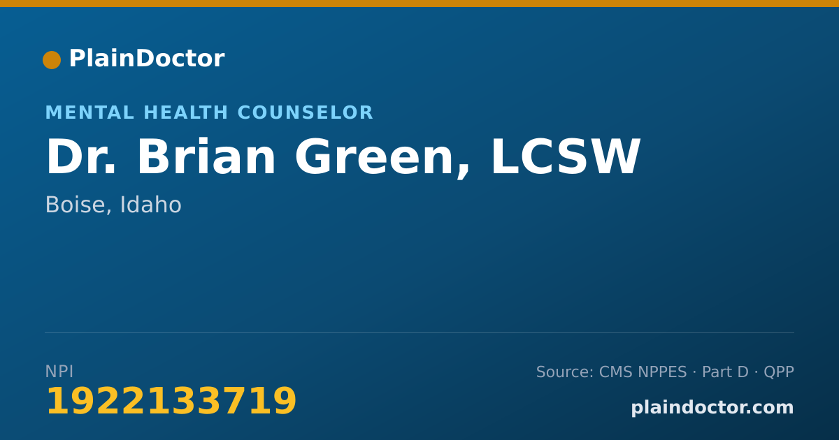 Shareable card for Brian Green, LCSW - Mental Health Counselor, Boise, ID