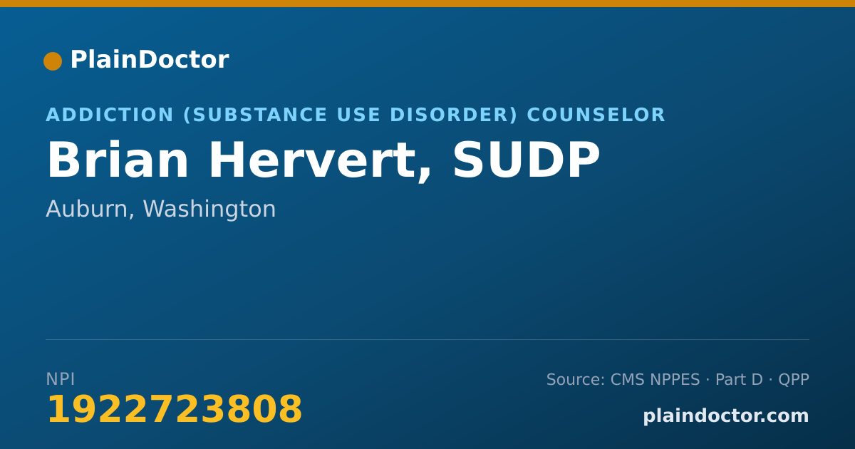 Shareable card for Brian Hervert, SUDP - Addiction (Substance Use Disorder) Counselor, Auburn, WA