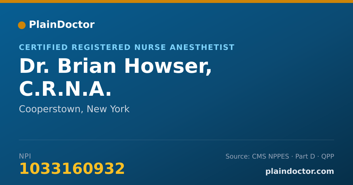 Shareable card for Brian Howser, C.R.N.A. - Certified Registered Nurse Anesthetist, Cooperstown, NY