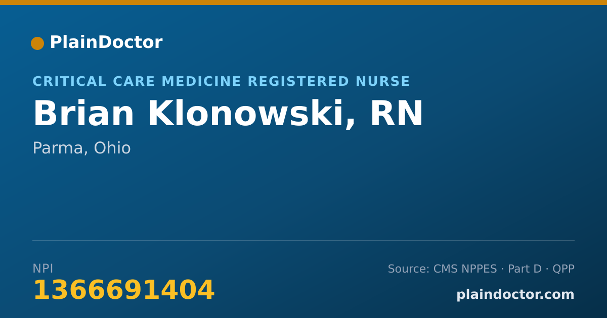 Shareable card for Brian Klonowski, RN - Critical Care Medicine Registered Nurse, Parma, OH
