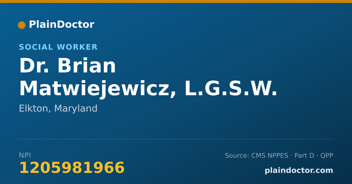 Shareable card for Brian Matwiejewicz, L.G.S.W. - Social Worker, Elkton, MD