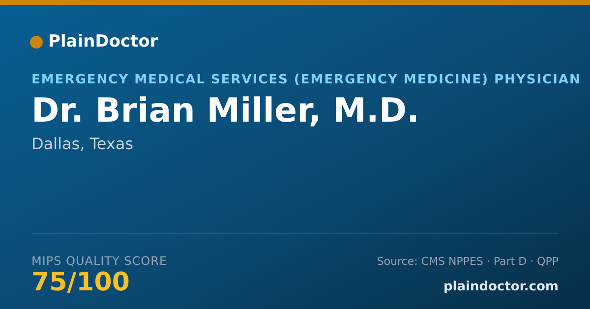 Shareable card for Brian Miller, M.D. - Emergency Medical Services (Emergency Medicine) Physician, Dallas, TX
