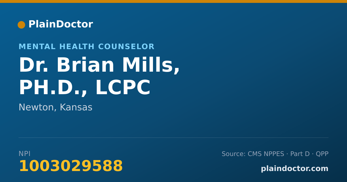 Shareable card for Brian Mills, PH.D., LCPC - Mental Health Counselor, Newton, KS