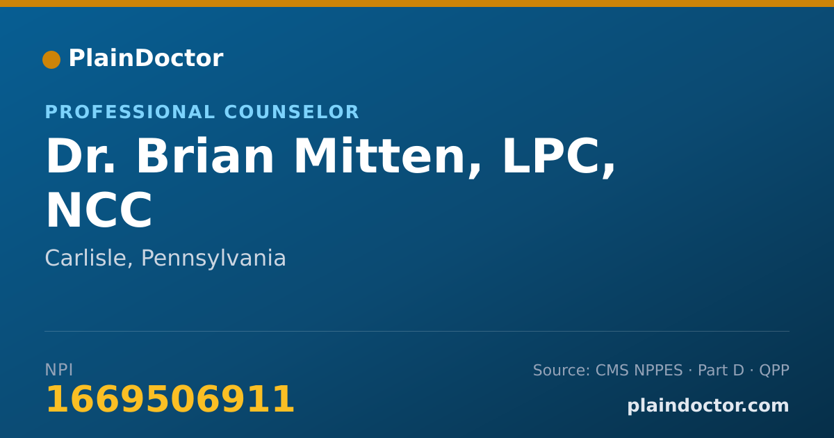 Shareable card for Brian Mitten, LPC, NCC - Professional Counselor, Carlisle, PA