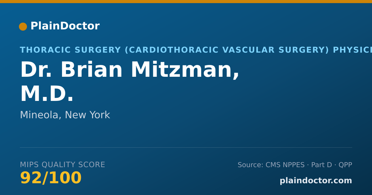 Shareable card for Brian Mitzman, M.D. - Thoracic Surgery (Cardiothoracic Vascular Surgery) Physician, Mineola, NY