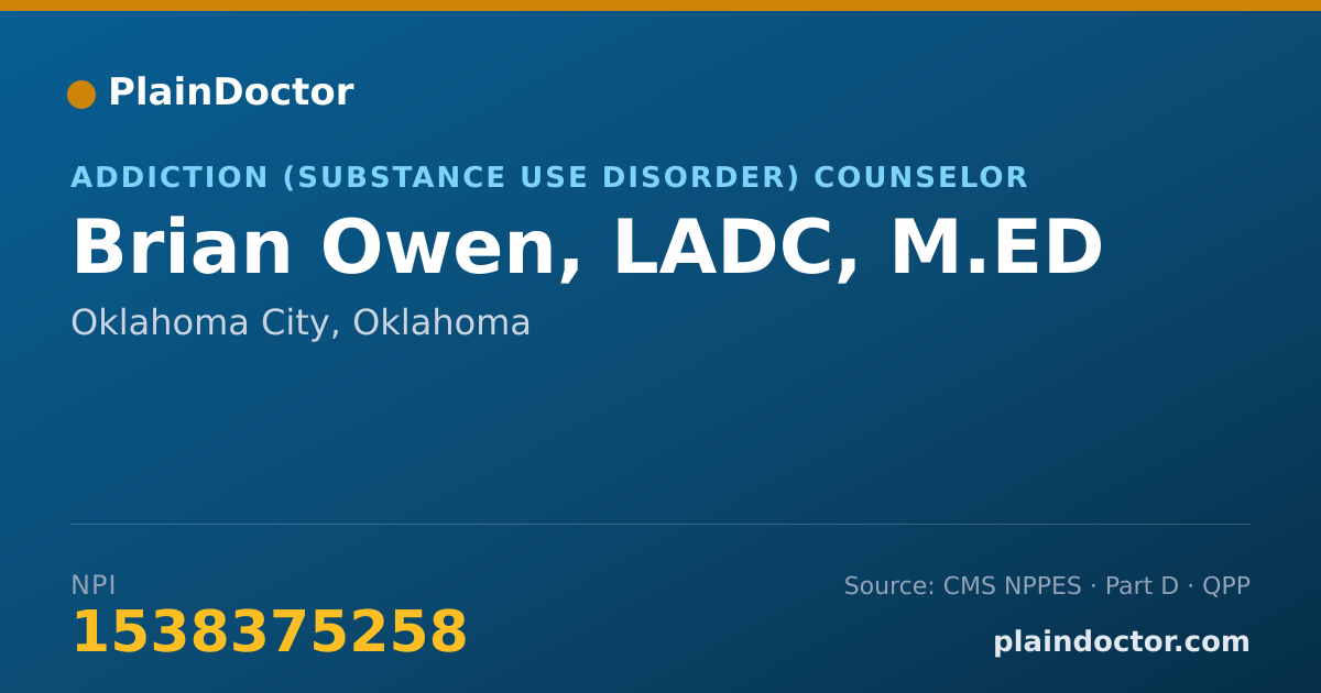 Shareable card for Brian Owen, LADC, M.ED - Addiction (Substance Use Disorder) Counselor, Oklahoma City, OK