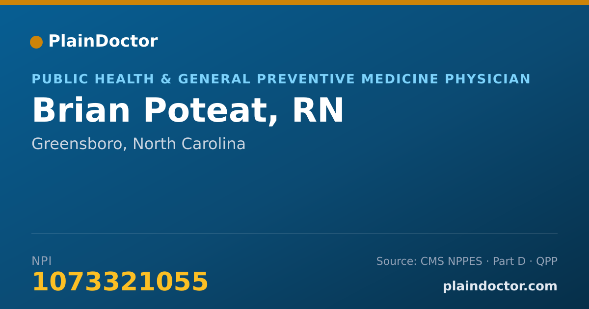 Shareable card for Brian Poteat, RN - Public Health & General Preventive Medicine Physician, Greensboro, NC