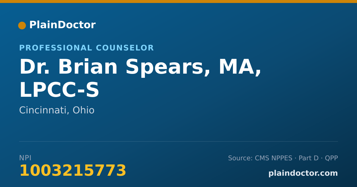 Shareable card for Brian Spears, MA, LPCC-S - Professional Counselor, Cincinnati, OH