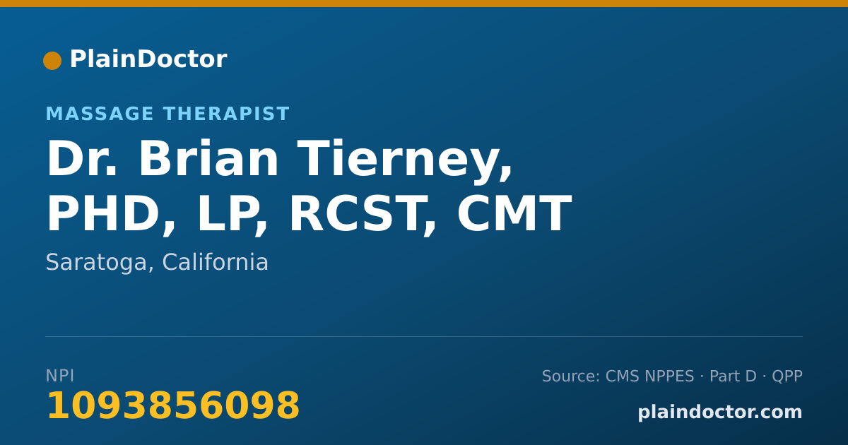 Shareable card for Brian Tierney, PHD, LP, RCST, CMT - Massage Therapist, Saratoga, CA