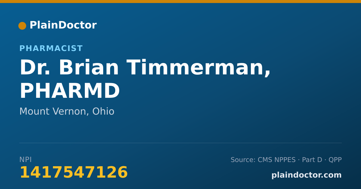 Shareable card for Brian Timmerman, PHARMD - Pharmacist, Mount Vernon, OH