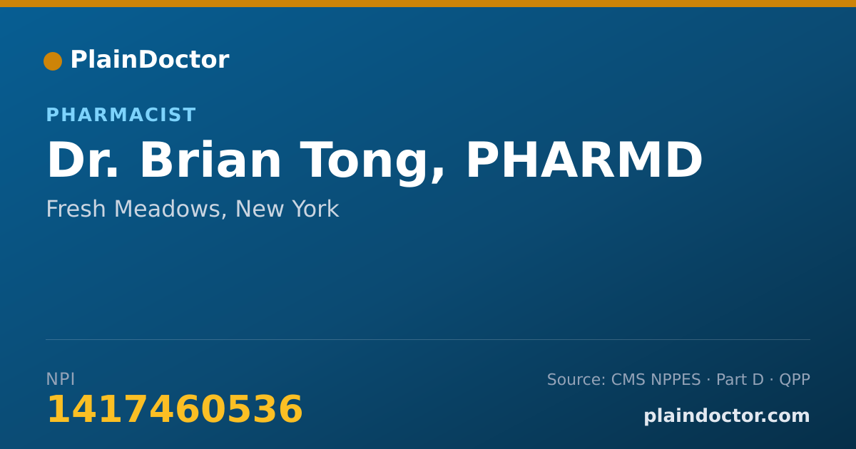 Shareable card for Brian Tong, PHARMD - Pharmacist, Fresh Meadows, NY