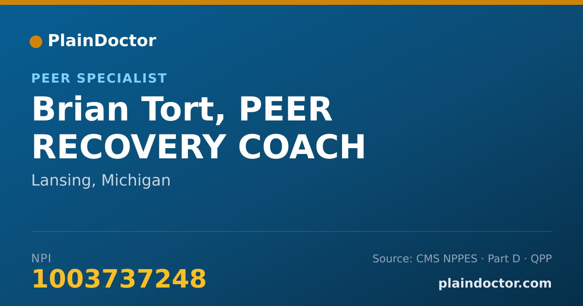 Shareable card for Brian Tort, PEER RECOVERY COACH - Peer Specialist, Lansing, MI