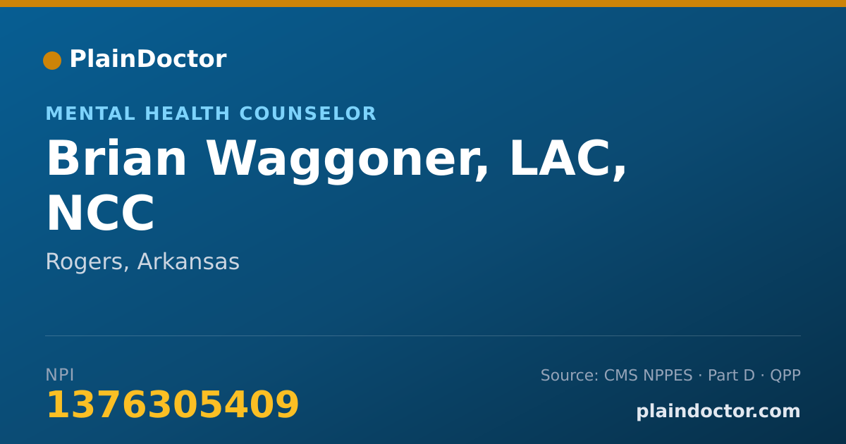 Shareable card for Brian Waggoner, LAC, NCC - Mental Health Counselor, Rogers, AR