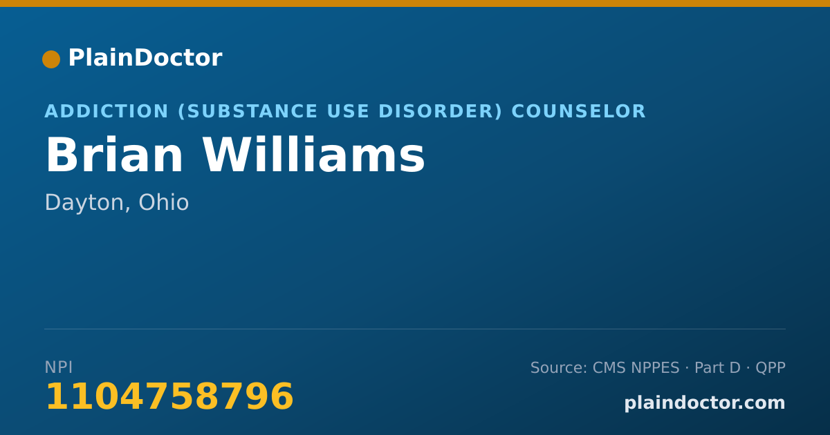 Shareable card for Brian Williams - Addiction (Substance Use Disorder) Counselor, Dayton, OH