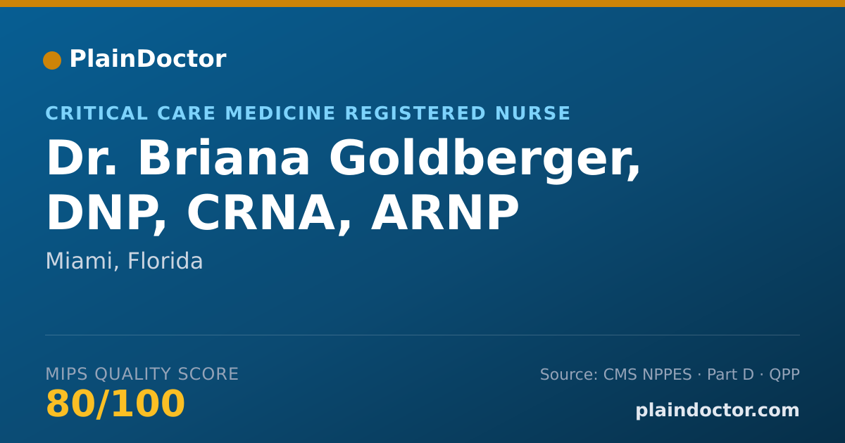Shareable card for Briana Goldberger, DNP, CRNA, ARNP - Critical Care Medicine Registered Nurse, Miami, FL