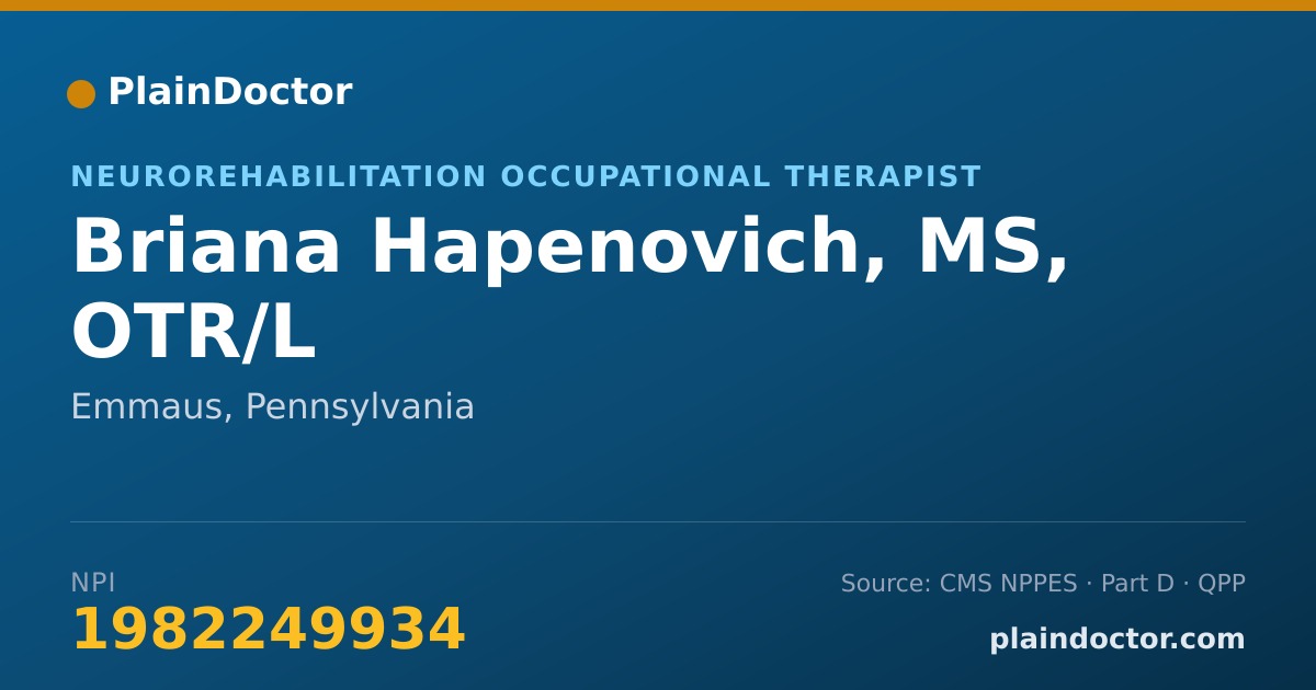 Shareable card for Briana Hapenovich, MS, OTR/L - Neurorehabilitation Occupational Therapist, Emmaus, PA