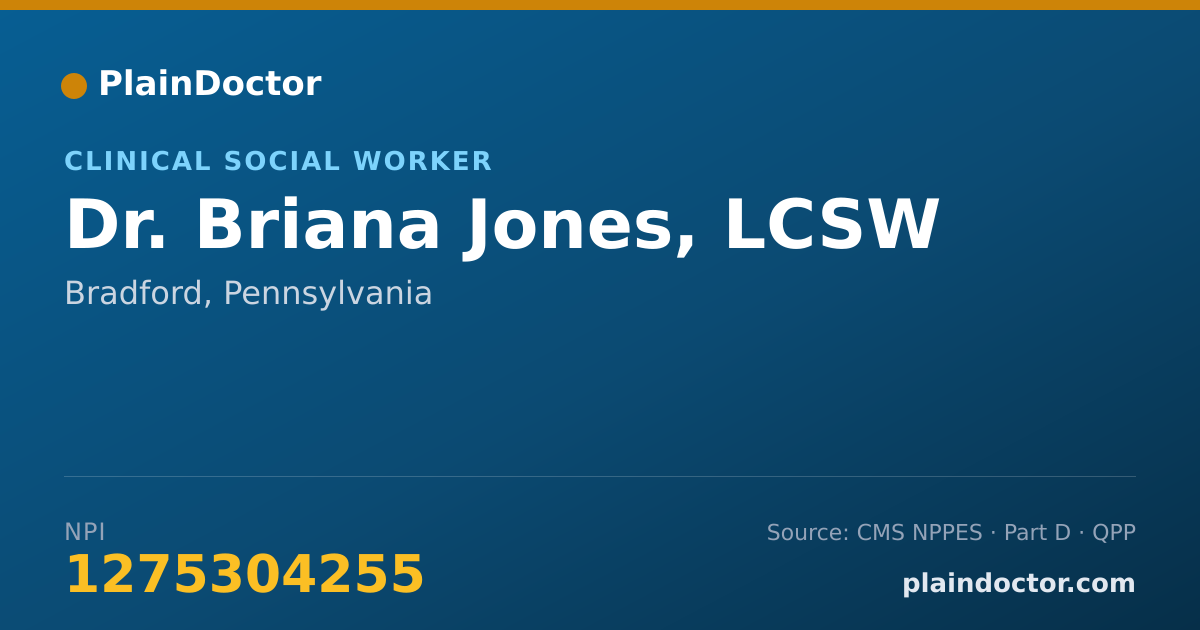 Shareable card for Briana Jones, LCSW - Clinical Social Worker, Bradford, PA