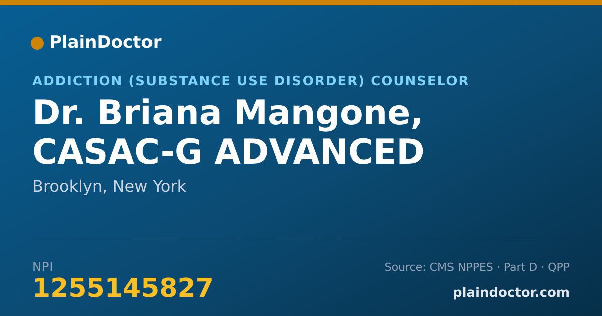 Shareable card for Briana Mangone, CASAC-G ADVANCED - Addiction (Substance Use Disorder) Counselor, Brooklyn, NY