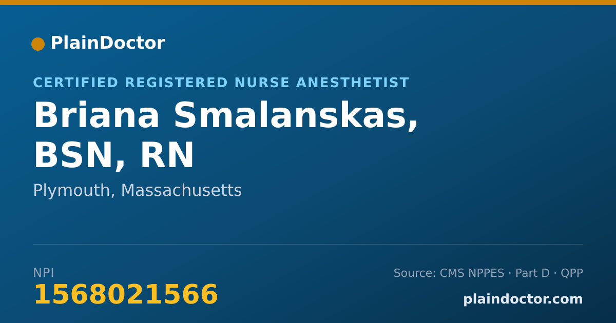 Shareable card for Briana Smalanskas, BSN, RN - Certified Registered Nurse Anesthetist, Plymouth, MA