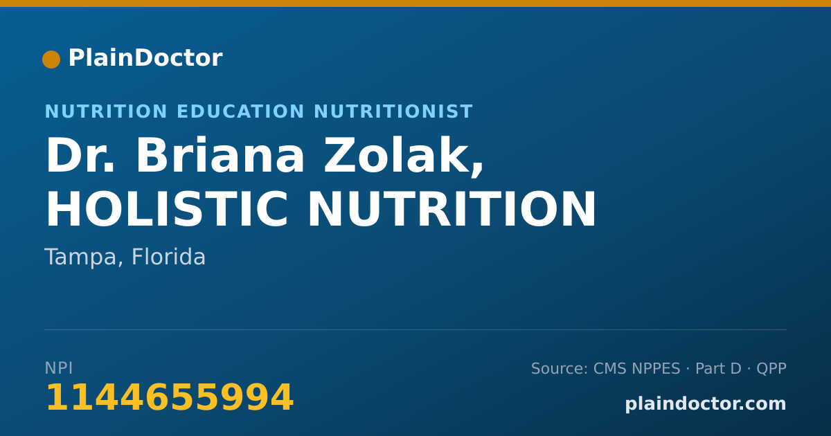 Shareable card for Briana Zolak, HOLISTIC NUTRITION - Nutrition Education Nutritionist, Tampa, FL