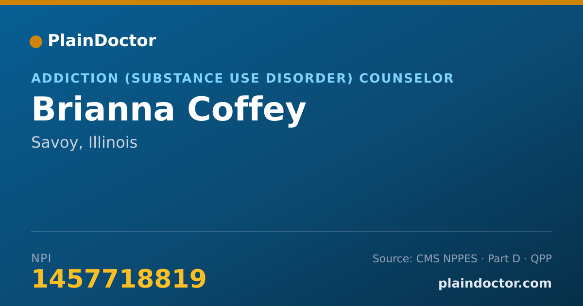 Shareable card for Brianna Coffey - Addiction (Substance Use Disorder) Counselor, Savoy, IL