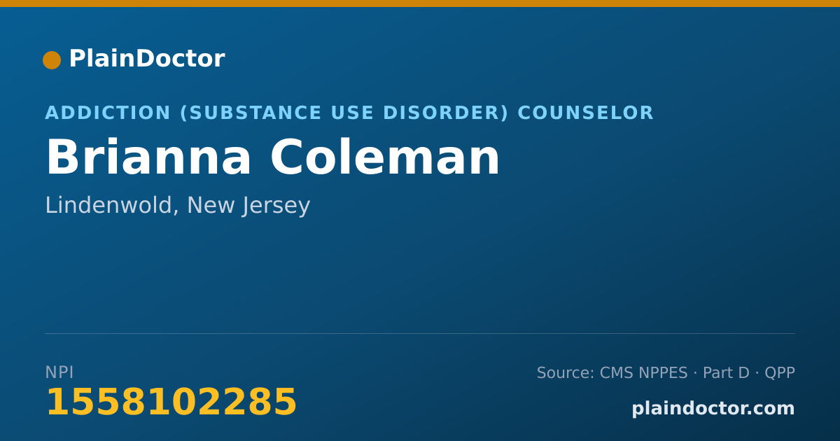 Shareable card for Brianna Coleman - Addiction (Substance Use Disorder) Counselor, Lindenwold, NJ