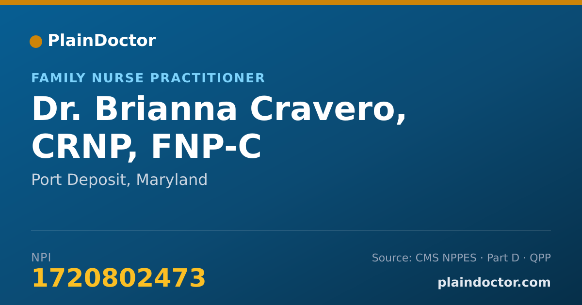 Shareable card for Brianna Cravero, CRNP, FNP-C - Family Nurse Practitioner, Port Deposit, MD