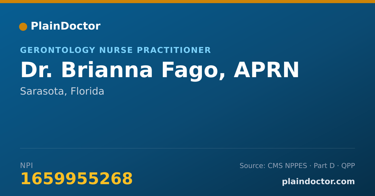 Shareable card for Brianna Fago, APRN - Gerontology Nurse Practitioner, Sarasota, FL