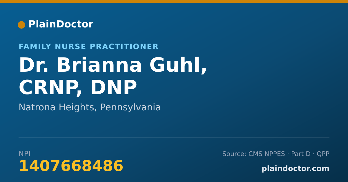 Shareable card for Brianna Guhl, CRNP, DNP - Family Nurse Practitioner, Natrona Heights, PA