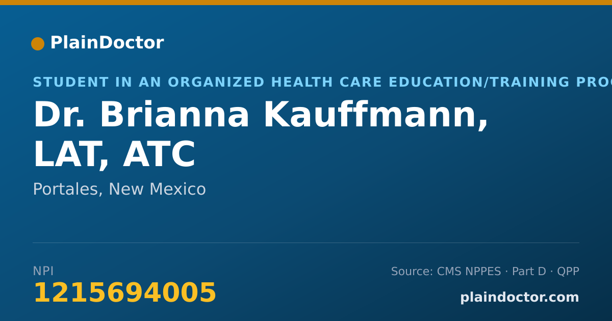 Shareable card for Brianna Kauffmann, LAT, ATC - Student in an Organized Health Care Education/Training Program, Portales, NM