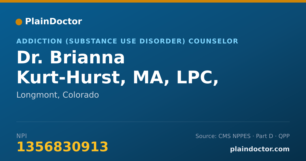 Shareable card for Brianna Kurt-Hurst, MA, LPC, NCC, ADDC - Addiction (Substance Use Disorder) Counselor, Longmont, CO