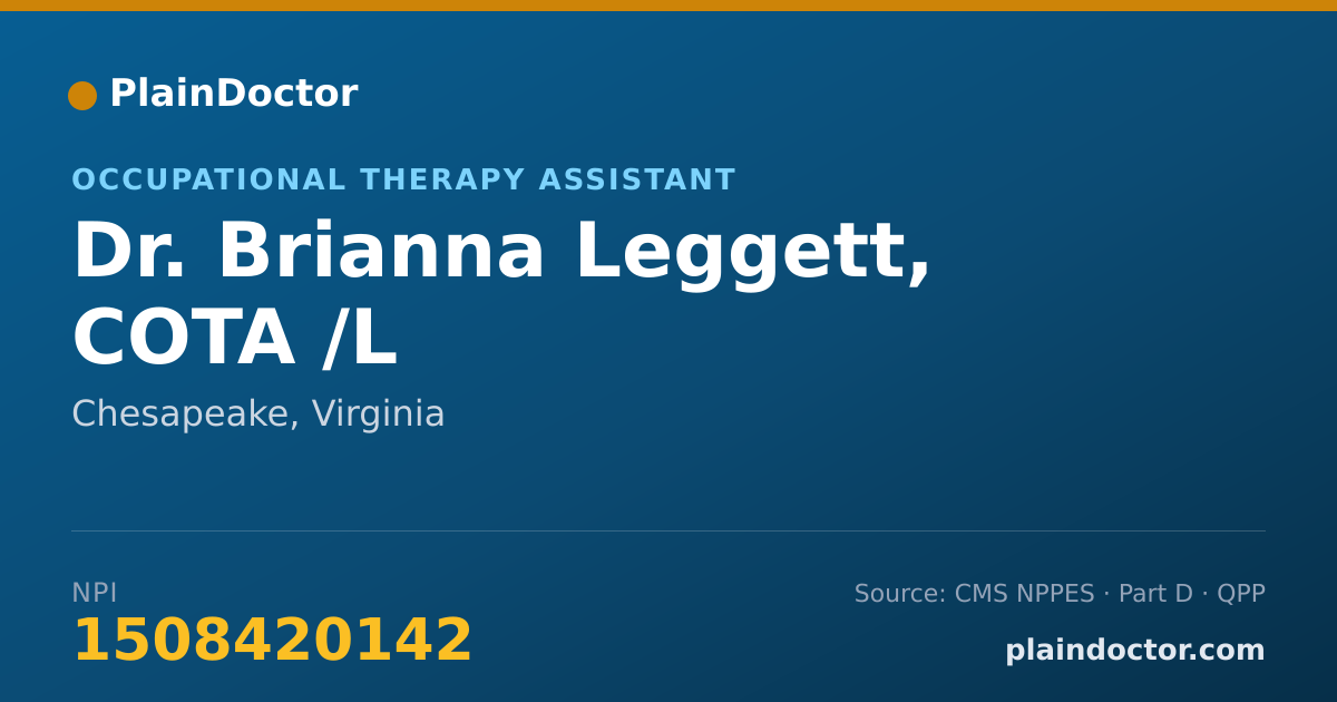 Shareable card for Brianna Leggett, COTA /L - Occupational Therapy Assistant, Chesapeake, VA