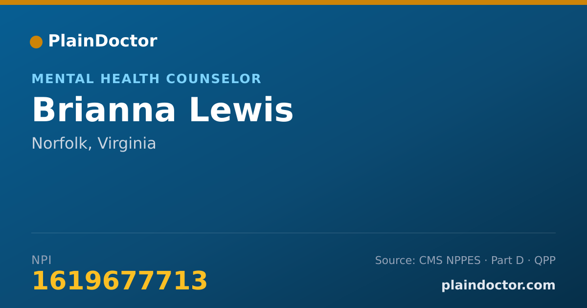 Shareable card for Brianna Lewis - Mental Health Counselor, Norfolk, VA