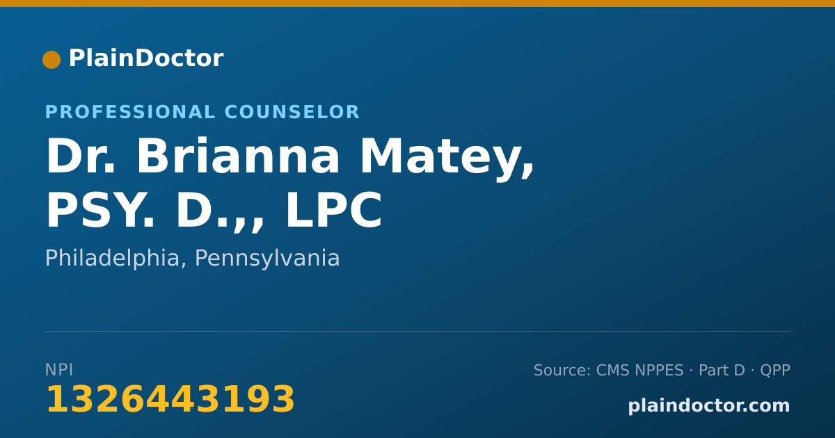 Shareable card for Brianna Matey, PSY. D.,, LPC - Professional Counselor, Philadelphia, PA