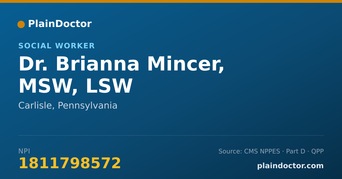 Shareable card for Brianna Mincer, MSW, LSW - Social Worker, Carlisle, PA