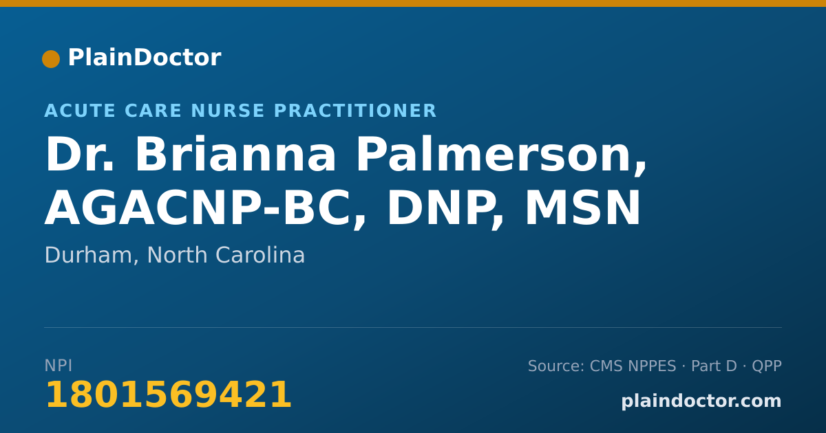 Shareable card for Brianna Palmerson, AGACNP-BC, DNP, MSN - Acute Care Nurse Practitioner, Durham, NC