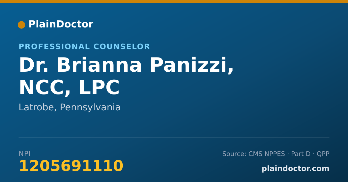 Shareable card for Brianna Panizzi, NCC, LPC - Professional Counselor, Latrobe, PA