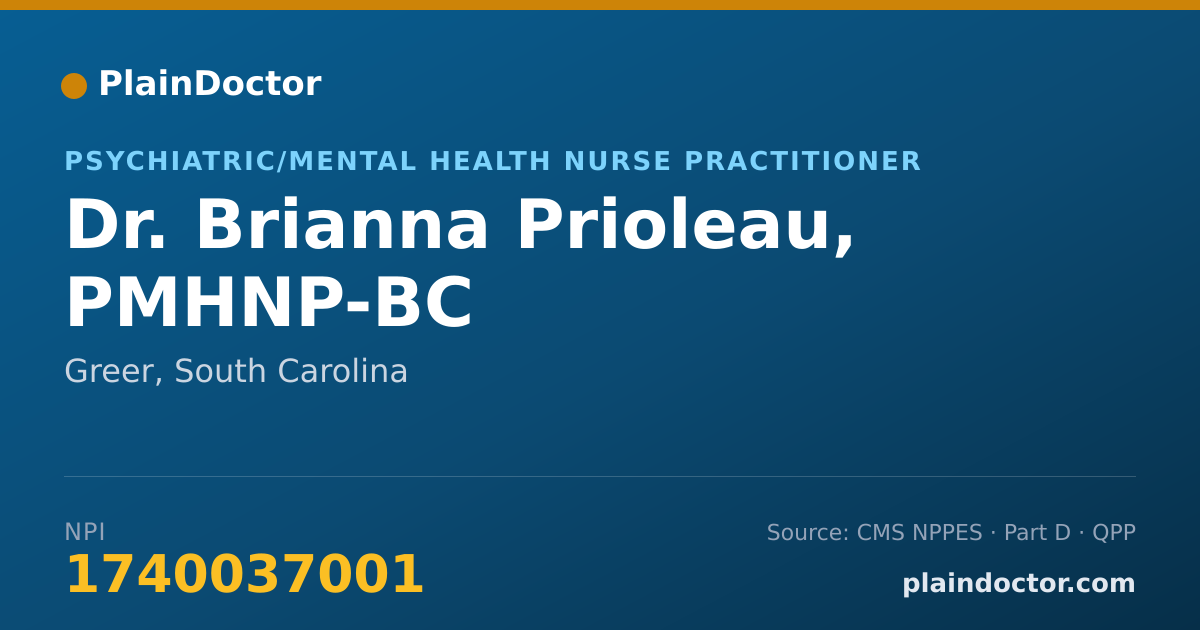 Shareable card for Brianna Prioleau, PMHNP-BC - Psychiatric/Mental Health Nurse Practitioner, Greer, SC