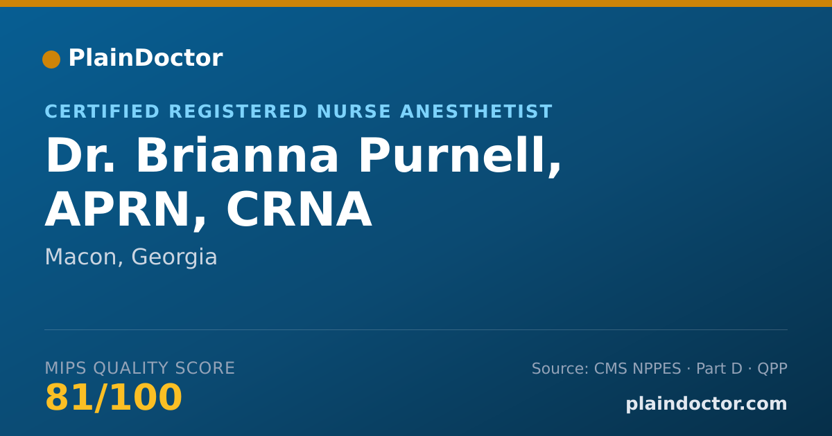 Shareable card for Brianna Purnell, APRN, CRNA - Certified Registered Nurse Anesthetist, Macon, GA