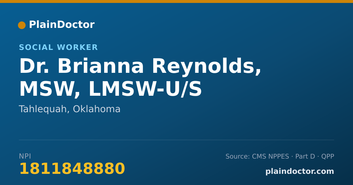 Shareable card for Brianna Reynolds, MSW, LMSW-U/S - Social Worker, Tahlequah, OK
