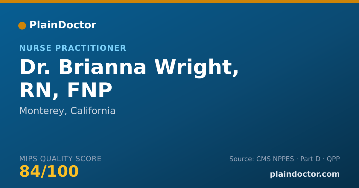 Shareable card for Brianna Wright, RN, FNP - Nurse Practitioner, Monterey, CA