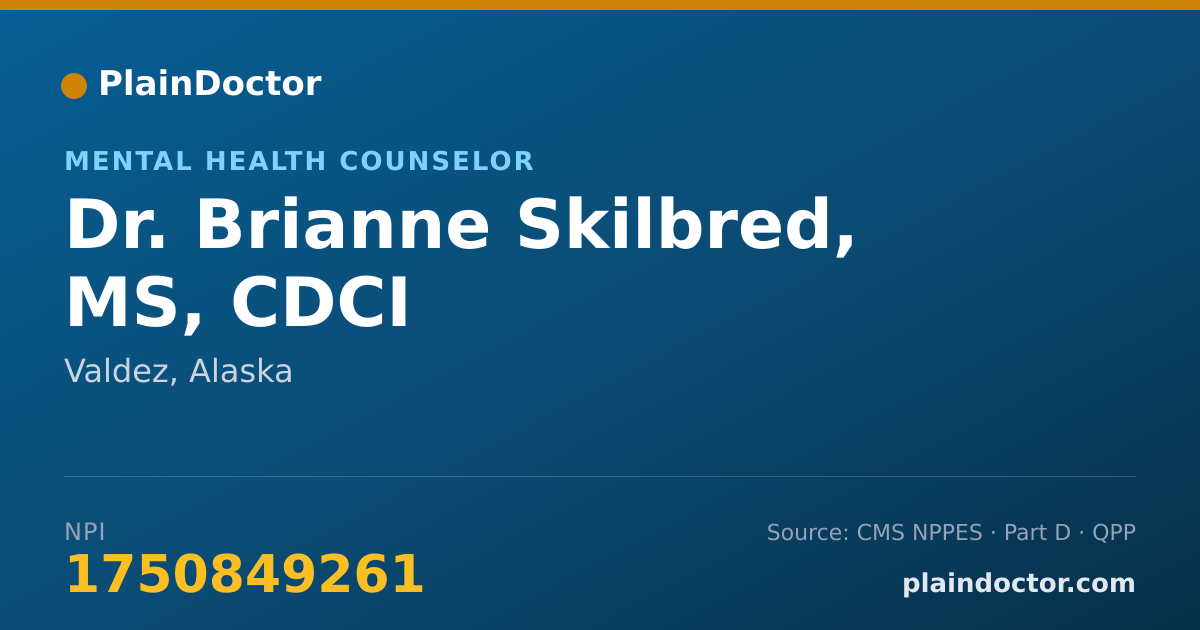 Shareable card for Brianne Skilbred, MS, CDCI - Mental Health Counselor, Valdez, AK